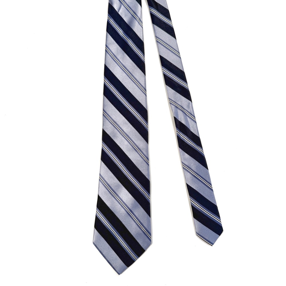 Valentino Silk Necktie Repp Stripe Navy Blue Light Blue 3.75" Width